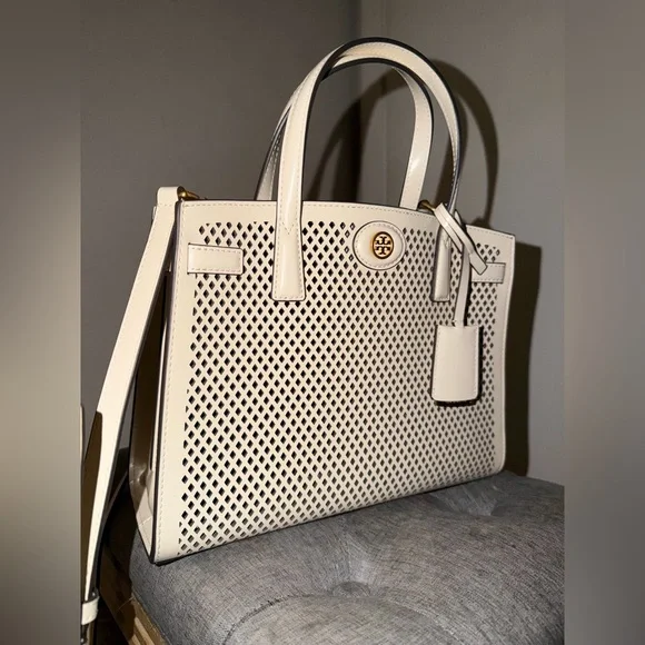 Tory Burch Beige Perforated Satchel - Picture 3 of 5
